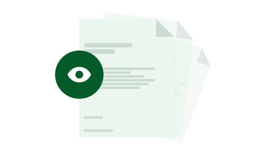 Transparency illustration: an eye in front of a stack of documents